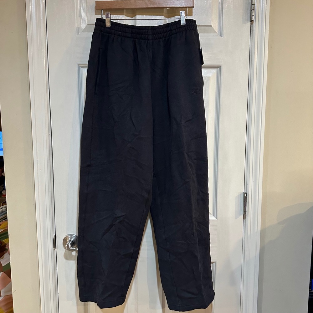 Starter Mens Fleece Pants Black Large 36-38 Joggers Ankle Zip SR0306-409M NEW